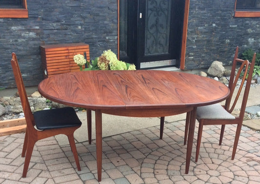 REFINISHED MCM Teak Dining Table Round to Oval Self Storing made by G PLAN in England - Mid Century Modern Toronto