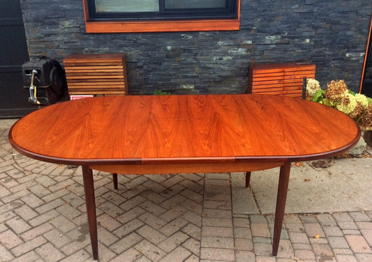 REFINISHED Mid Century Modern Oval Teak Dining Table Extendable Self Storing with butterfly leaf by GPlan - Mid Century Modern Toronto