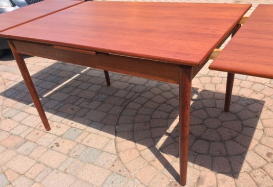 REFINISHED Danish MCM  Teak Draw Leaf Table Compact 48"-85" - Mid Century Modern Toronto