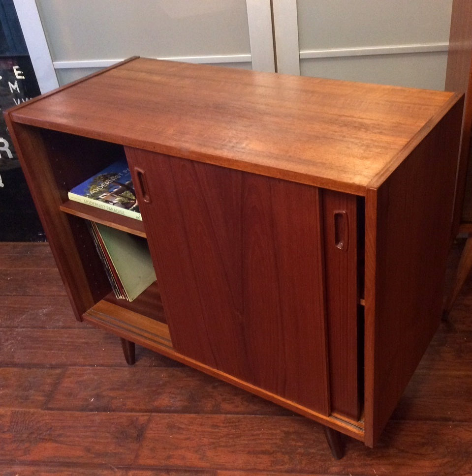 Danish Mid Century Modern Teak Buffet Bar TV Media Records Console- Small-REFINISHED - Mid Century Modern Toronto