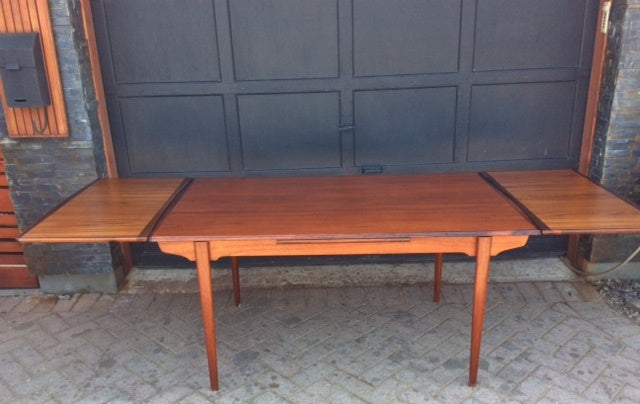 REFINISHED MCM  Teak Draw Leaf Table W ROSEWOOD Edge 60"-98" - Mid Century Modern Toronto