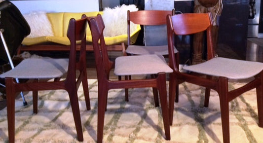 4 Danish Mid-Century Modern Teak Chairs with Floating Seats REFINISHED REUPHOLSTERED $200 each - Mid Century Modern Toronto