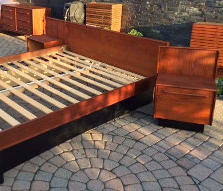 MCM Teak Queen Bed, 9 Drawers Dresser, Nightstands, Mirror- REFINISHED - Mid Century Modern Toronto