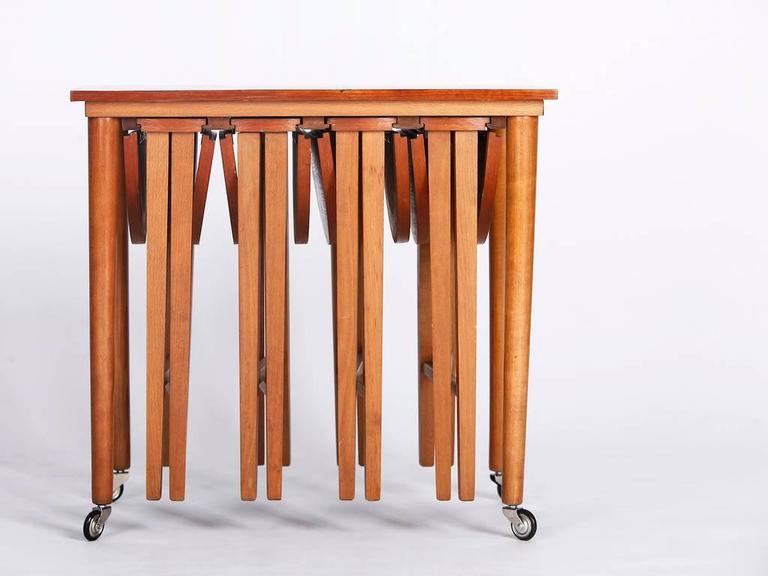MCM Teak Serving Trolley /5 in 1 Nesting Tables by Poul Hundevad RESTORED, perfect - Mid Century Modern Toronto