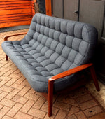 RESTORED Iconic Mid Century Modern Teak Sofa with arms - Scoop by Huber. Like New, Charcoal Wool Fabric - Mid Century Modern Toronto 4