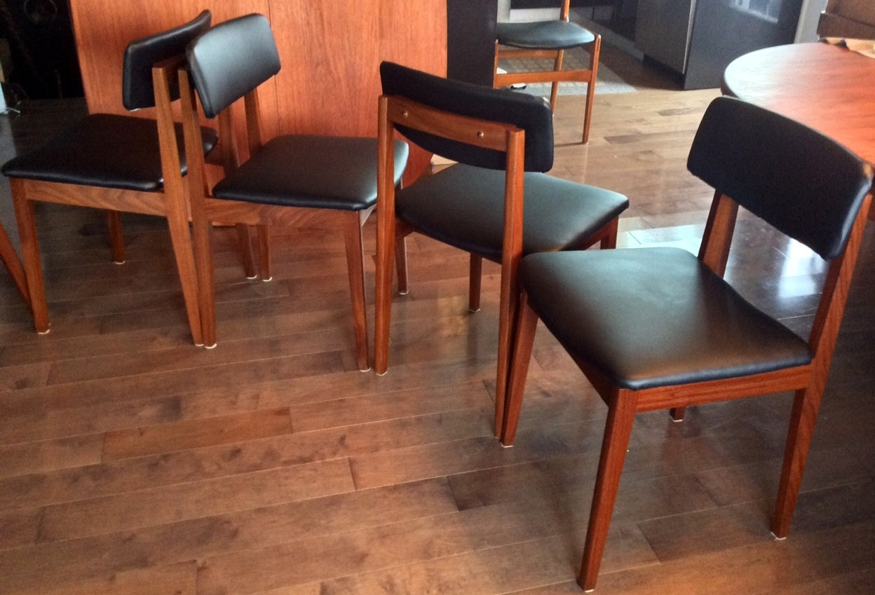 4 or 5 Mid Century Modern Solid Teak Chairs  by Jan Kuypers REFINISHED REUPHOLSTERED - Mid Century Modern Toronto