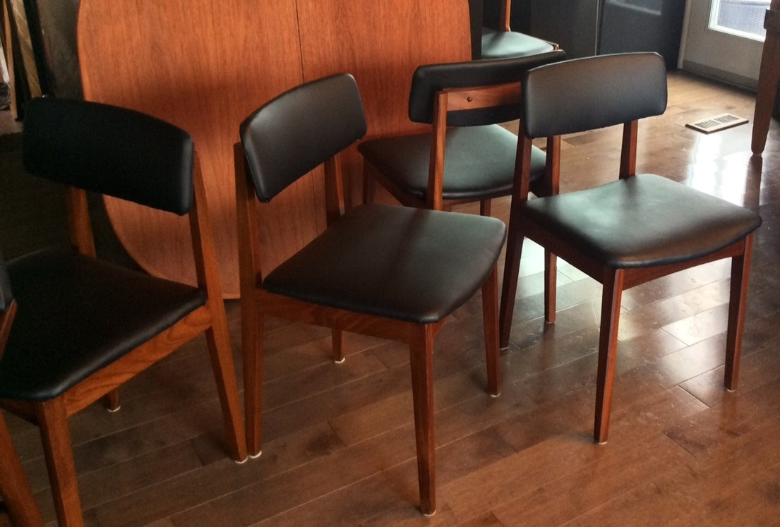 4 or 5 Mid Century Modern Solid Teak Chairs  by Jan Kuypers REFINISHED REUPHOLSTERED - Mid Century Modern Toronto