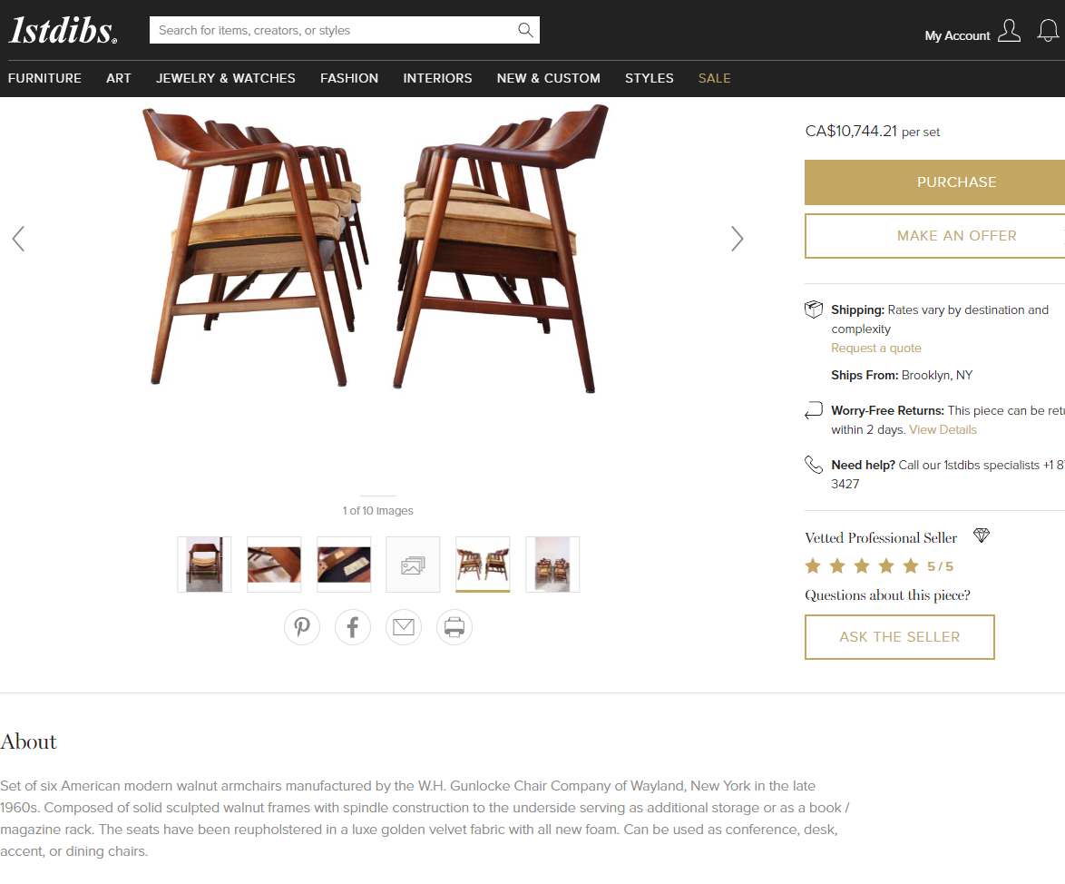 A pair REFINISHED MCM Walnut Sculptural Armchairs by WH Gunlocke, GORGEOUS, each chair $899 - Mid Century Modern Toronto
