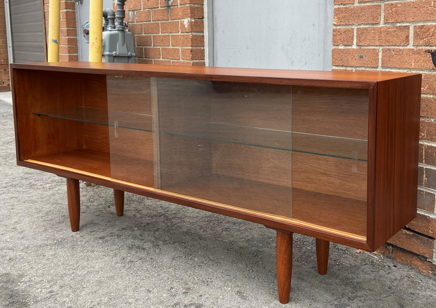 REFINISHED Mid Century Modern Teak Bookcase Display Media Console 60", Perfect