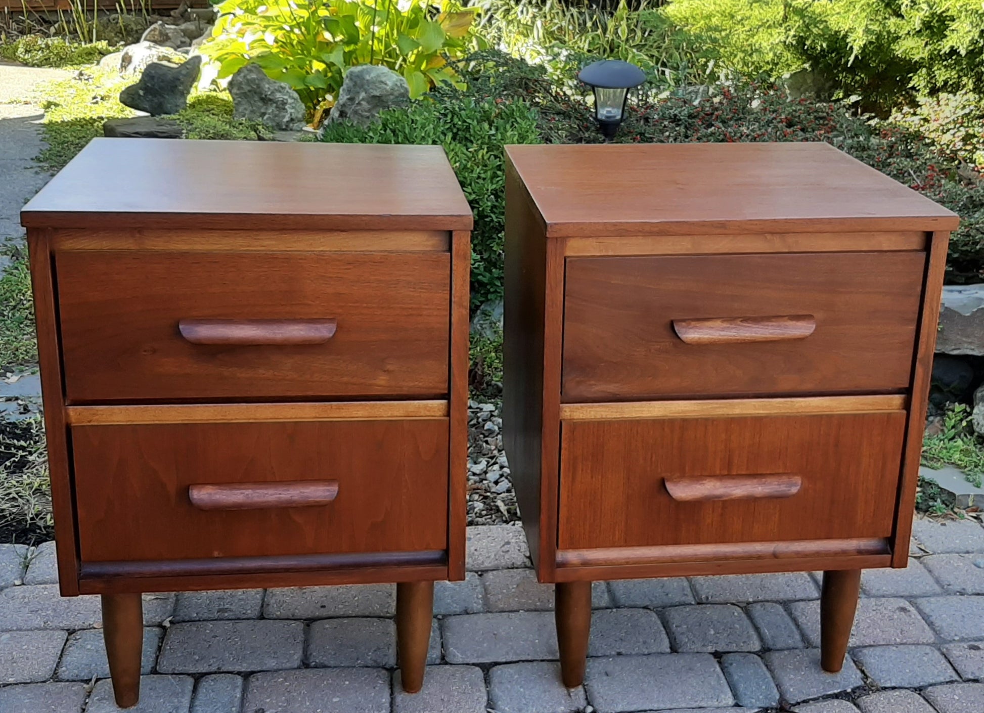 2 REFINISHED Mid Century Modern Walnut Nightstands - Mid Century Modern Toronto