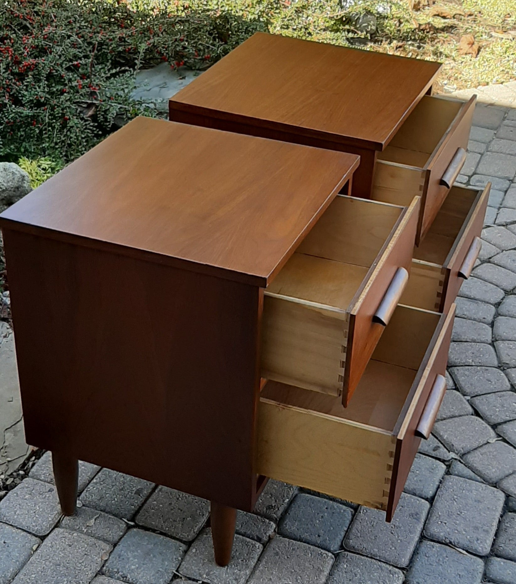 2 REFINISHED Mid Century Modern Walnut Nightstands - Mid Century Modern Toronto