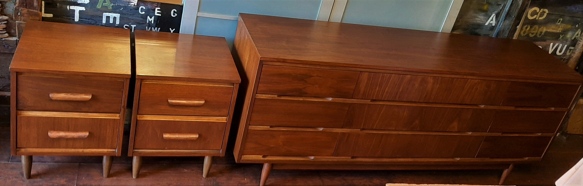 REFINISHED MCM  Walnut Dresser 9 Drawers 6 ft and Tallboy 34", PERFECT - Mid Century Modern Toronto