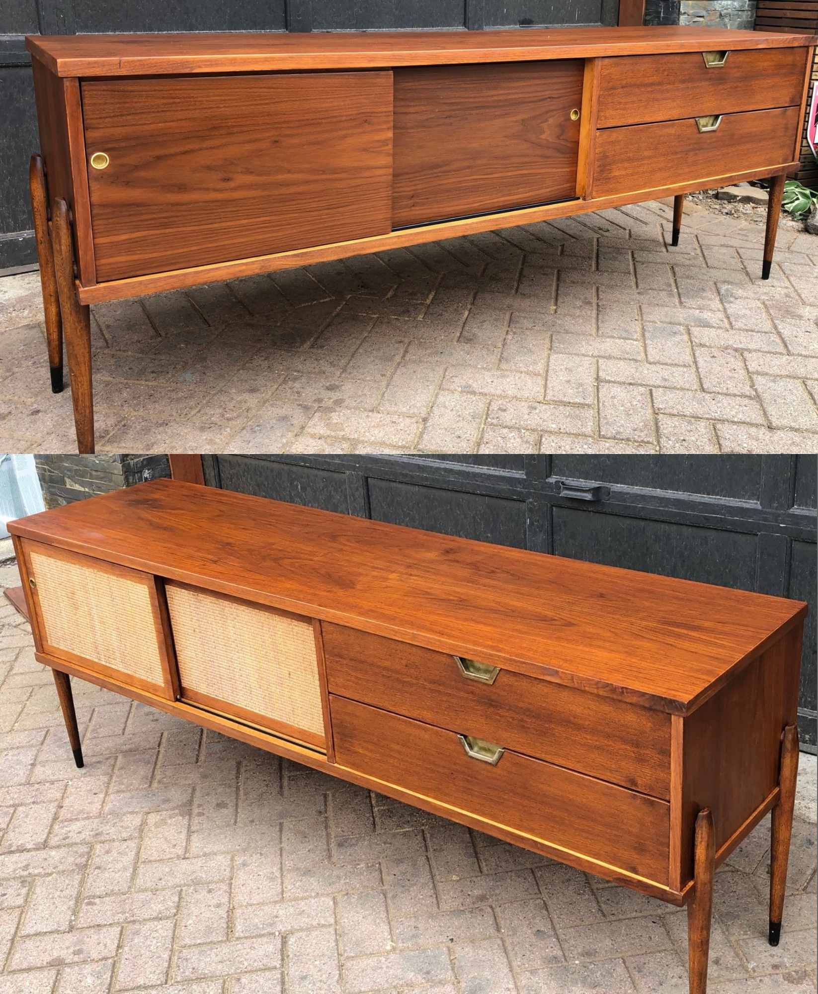 REFINISHED MCM Walnut Media Console or Buffet with reversible doors 72", almost perfect - Mid Century Modern Toronto