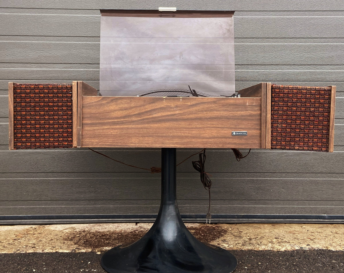 Vintage Space Age Sanyo Record Player Radio Stereo on Tulip Stand, Compact