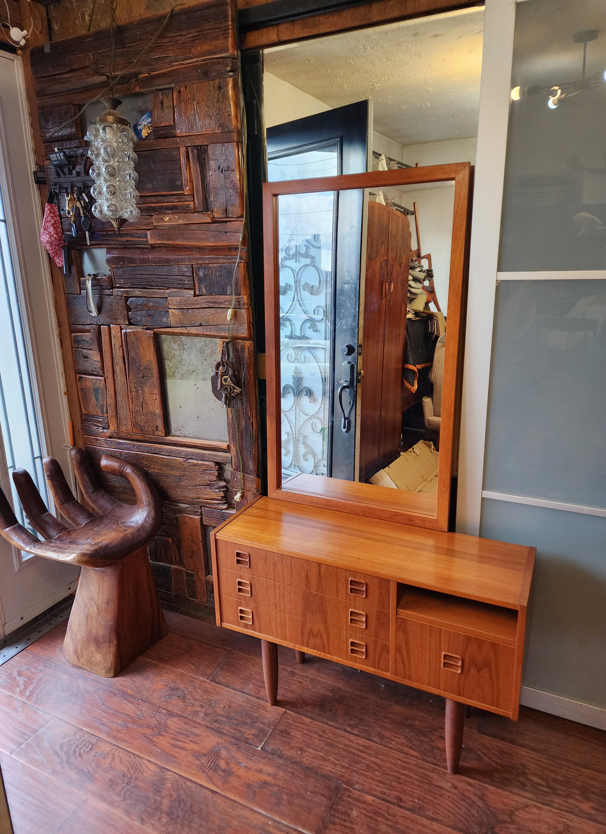 REFINISHED Mid Century Modern teak cabinet & mirror
