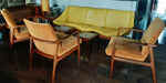 REFINISHED MCM Walnut armchair w mustard upholstery, set of 3 1