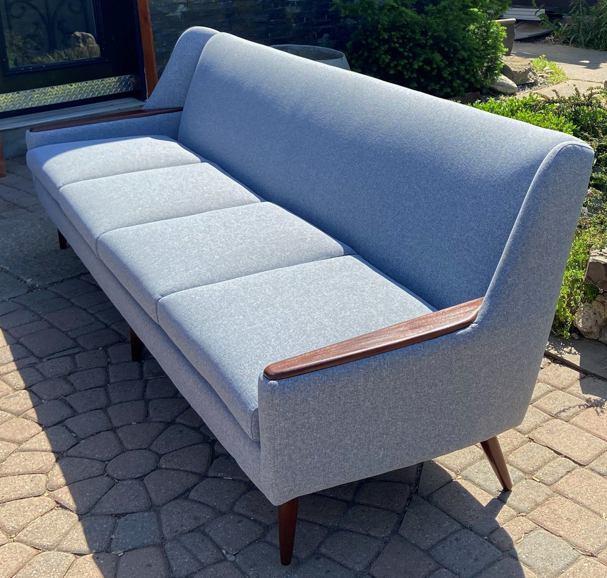 REFINISHED REUPHOLSTERED Danish MCM Teak Sofa 4-Seater