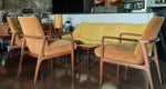 REFINISHED MCM Walnut armchair w mustard upholstery, set of 3 2