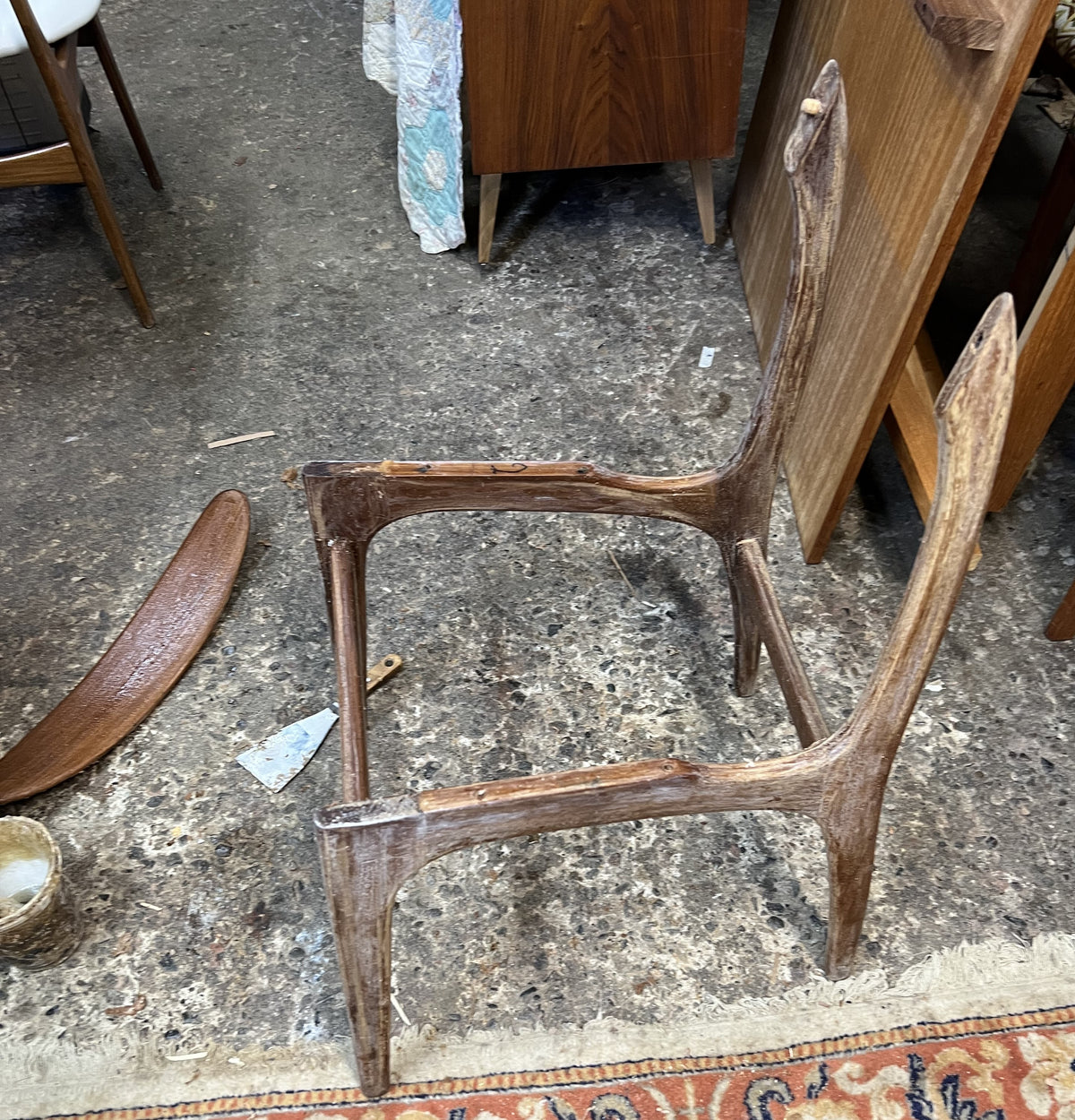 4 REFINISHED Mid Century Modern Teak Afromosia Chairs, will be REUPHOLSTERED
