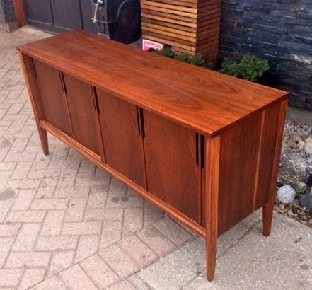 REFINISHED MCM Walnut Credenza w 2 Sliding Doors 60" - Mid Century Modern Toronto