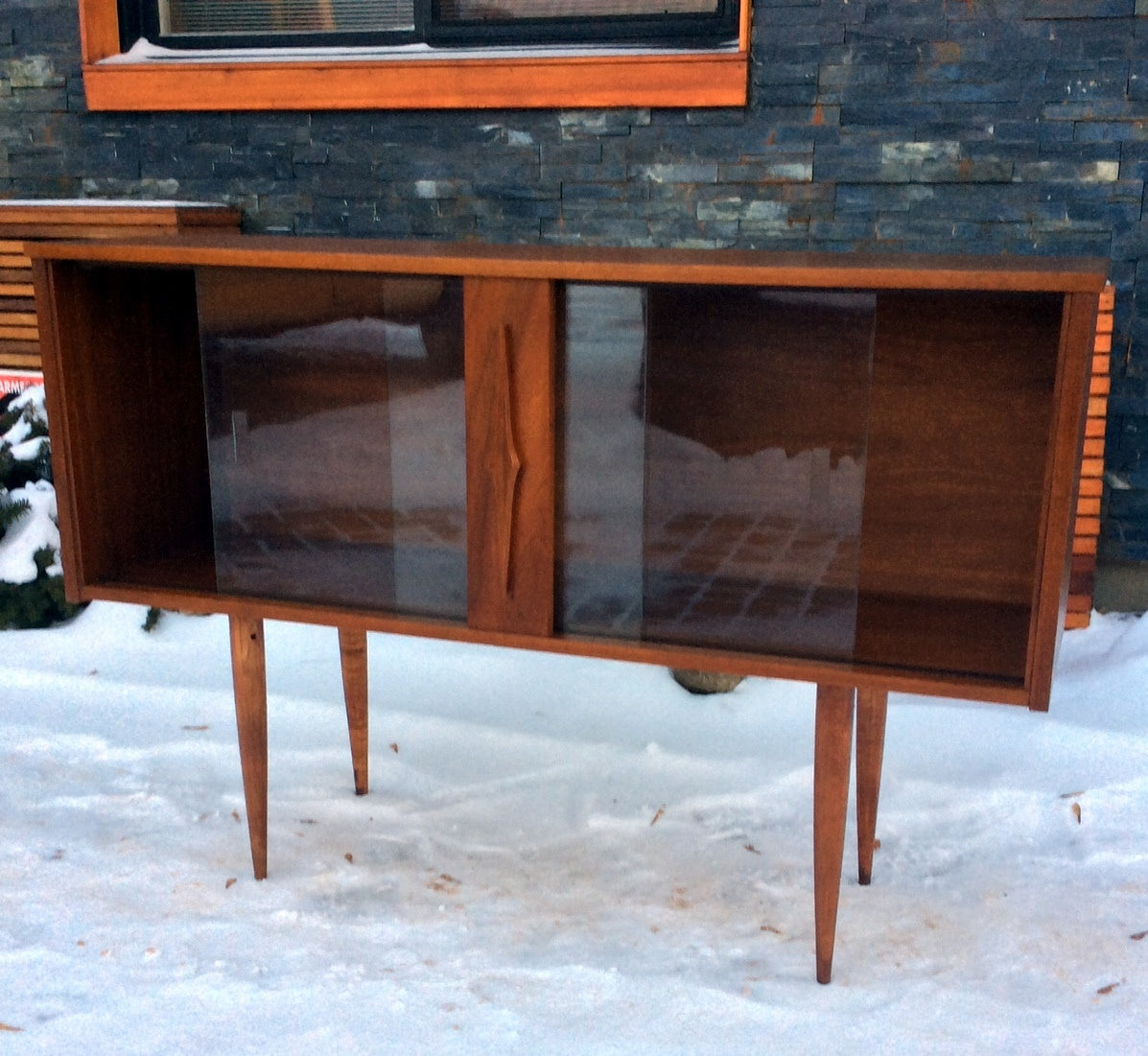 Mid Century Modern Teak Display Buffet China Console Restored 4 ft - Mid Century Modern Toronto