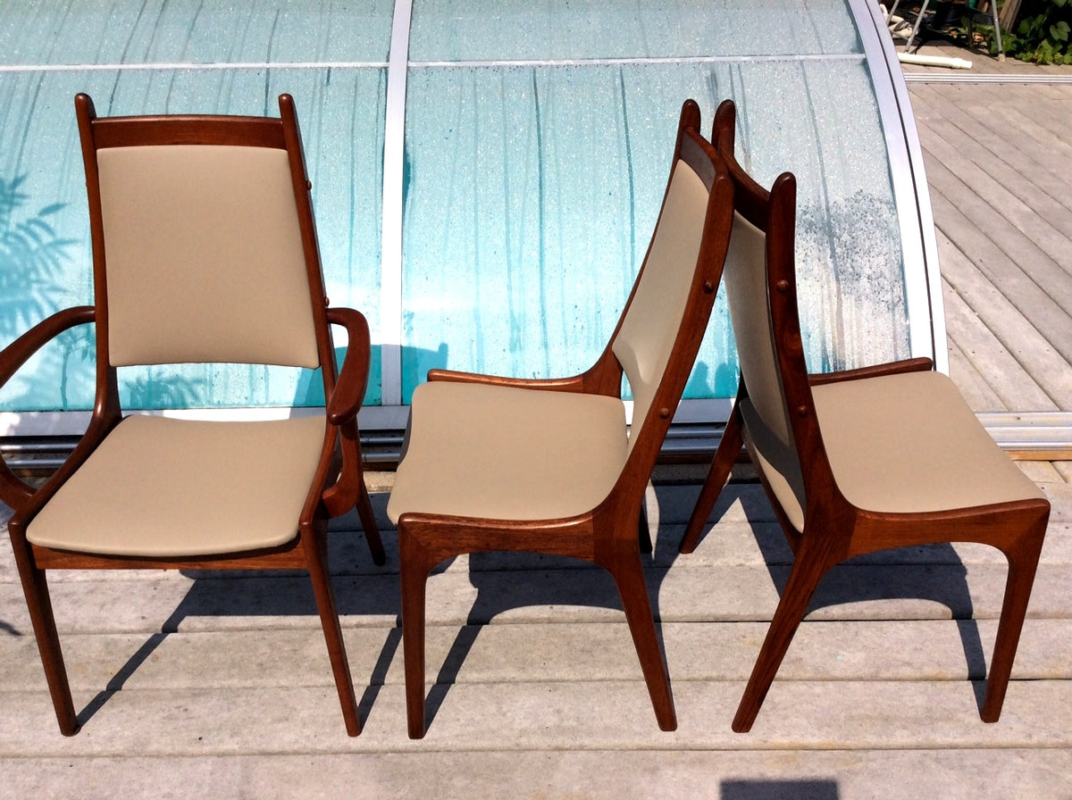 8 Danish Mid Century Modern Solid Teak High Back Dining Chairs REFINISHED REUPHOLSTERED each $249 - Mid Century Modern Toronto