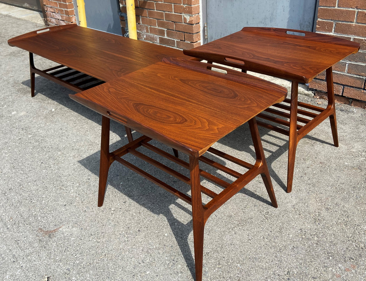 REFINISHED Mid Century Modern Walnut tray-style coffee table, Perfect