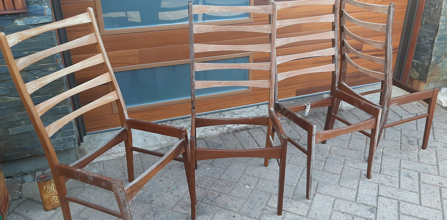 4 RESTORED Danish Mid Century Modern Teak Ladder-Back Chairs