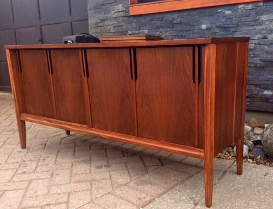 REFINISHED MCM Walnut Credenza w 2 Sliding Doors 60" - Mid Century Modern Toronto