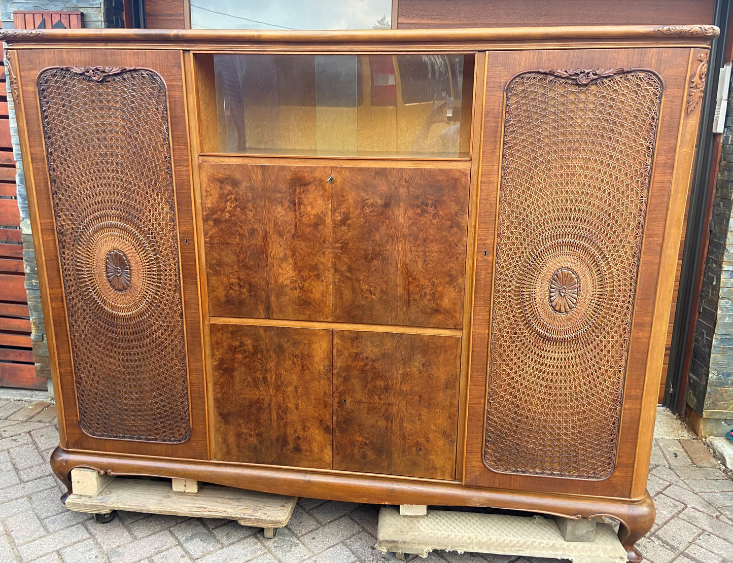 RESTORED Stunning Burr Walnut Armoire Wardrobe Secretary Desk