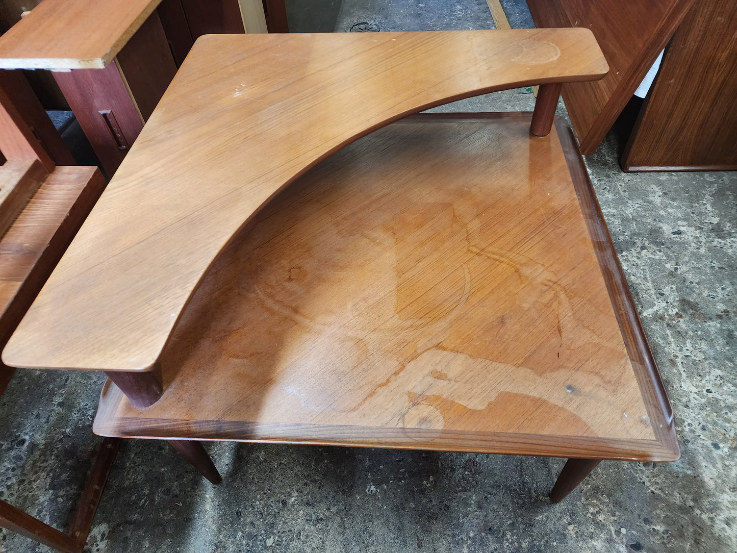 REFINISHED Danish MCM Teak Corner Two-Tier Table by Brande Mobelfabrik, 2 available