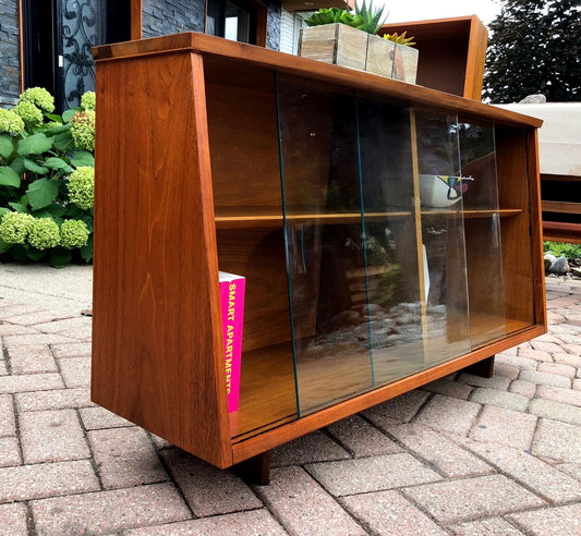 REFINISHED MCM  Walnut Display Low w glass doors 46 " - Mid Century Modern Toronto