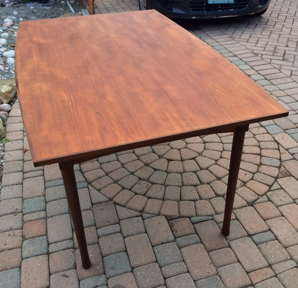 Mid Century Modern Teak Dining Table Extendable with 2 Leaves / Draw Leaf  or Pocket Leaf -REFINISHED, Surfboard shape - Mid Century Modern Toronto