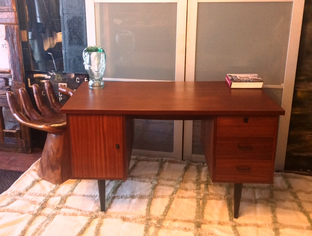 Mid Century Modern Mahogany or Teak Desk REFINISHED Free Standing - Mid Century Modern Toronto