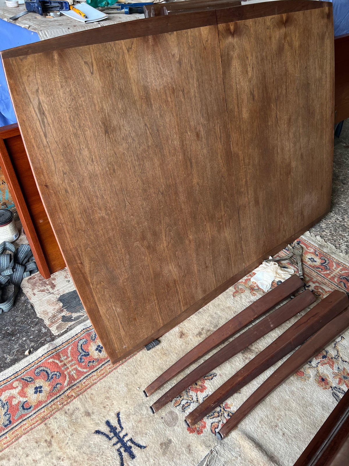REFINISHED Mid Century Modern Walnut Table w 3 Leaves by R. Spanner 55