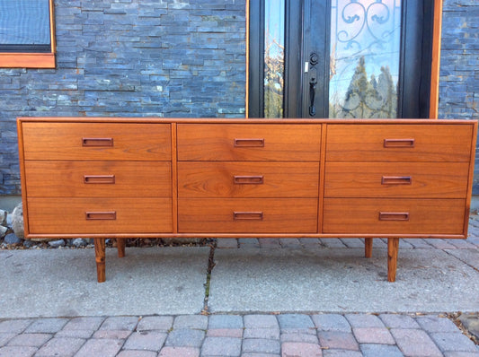 REFINISHED Mid Century Modern Teak Dresser 9 Drawers - Mid Century Modern Toronto
