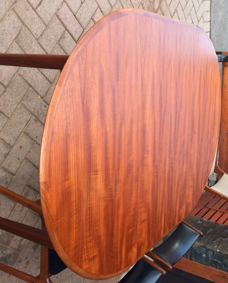 REFINISHED Mid Century Modern Teak Dining Table Oval Extendable Self Storing (with butterfly/ jackknife/ pop up leaf) - Mid Century Modern Toronto