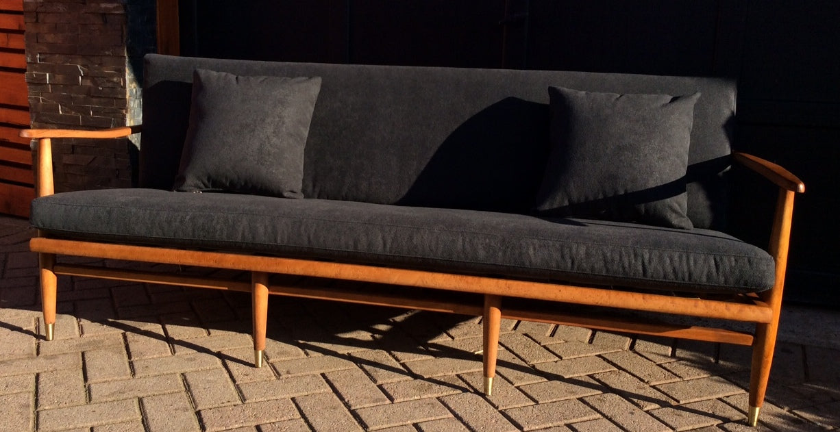 Mid Century Modern 3-Seater Sofa REFINISHED REUPHOLSTERED Charcoal Grey fabric - Mid Century Modern Toronto