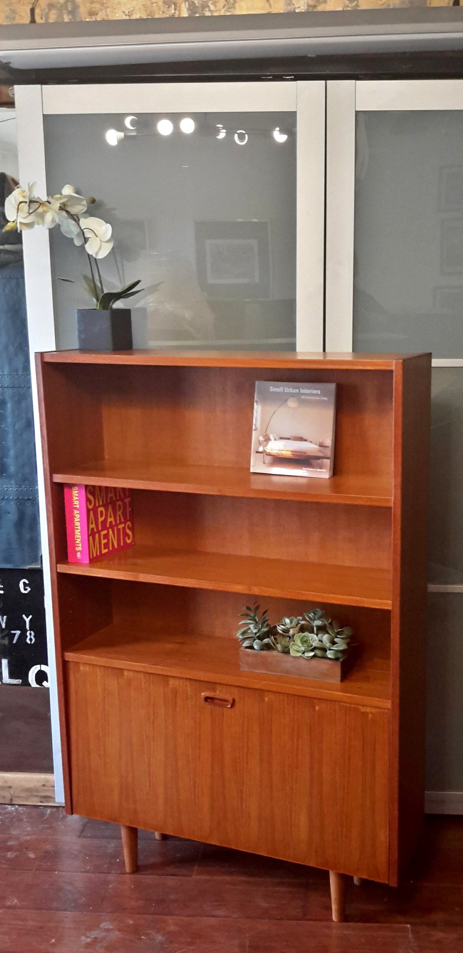 REFINISHED Teak MCM Danish Display Bookcase Bar Narrow 35.5" - Mid Century Modern Toronto