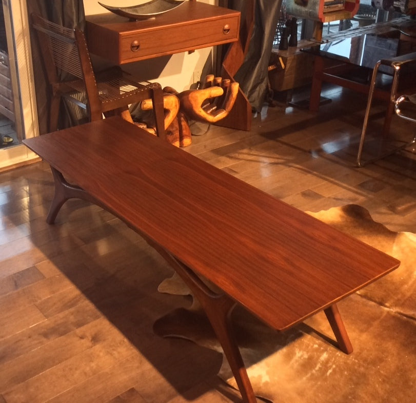 Sculptural Mid Century Modern Solid Walnut Coffee table REFINISHED, in style of Adrian Pearsall and Vladimir Kagan - Mid Century Modern Toronto