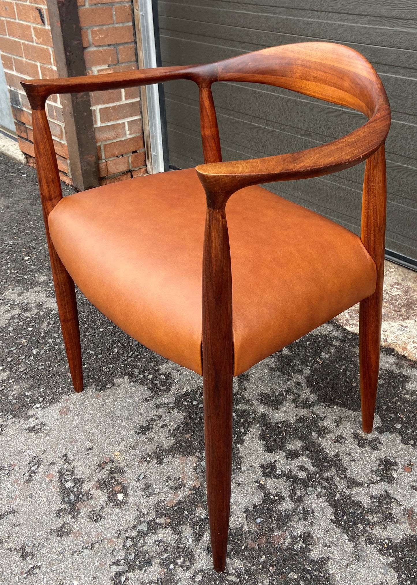 REFINISHED REUPHOLSTERED in Leather Danish Mid Century Modern Teak Armchair