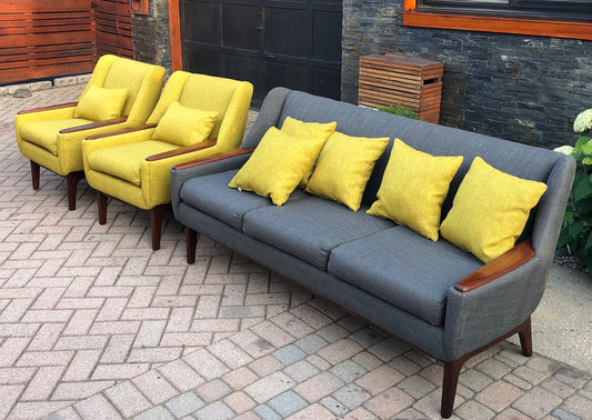 SOLD ***REFINISHED MCM Teak Sofa & 2 Lounge Chairs will be REUPHOLSTERED for you - perfect - Mid Century Modern Toronto