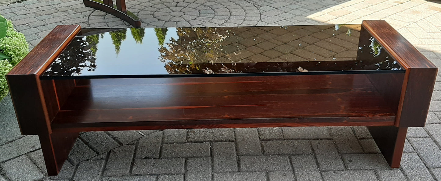 RESTORED MCM Rosewood Coffee Table with tinted glass top