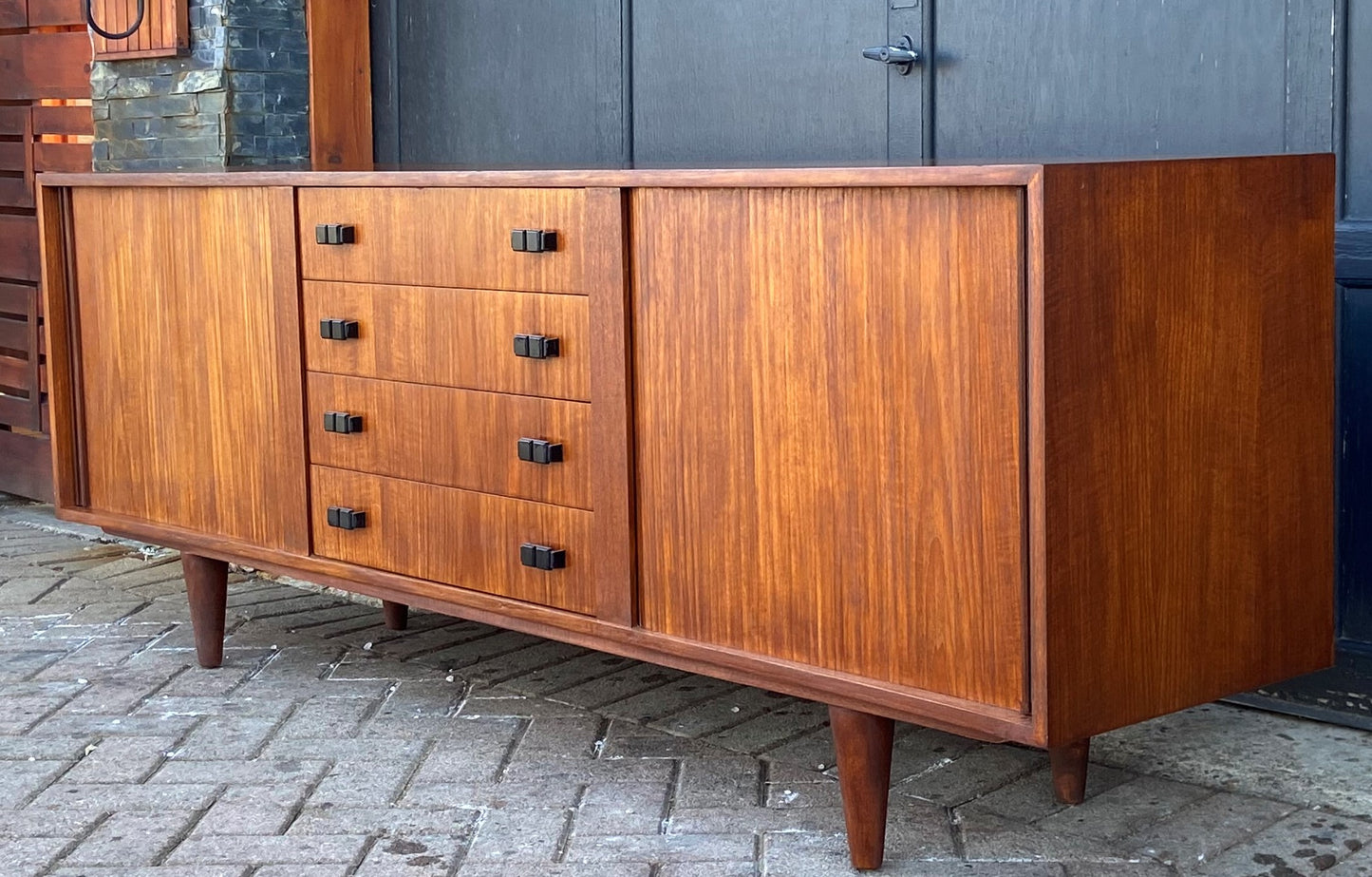 REFINISHED MCM Teak Sideboard with tambour doors by RS Associates 78"