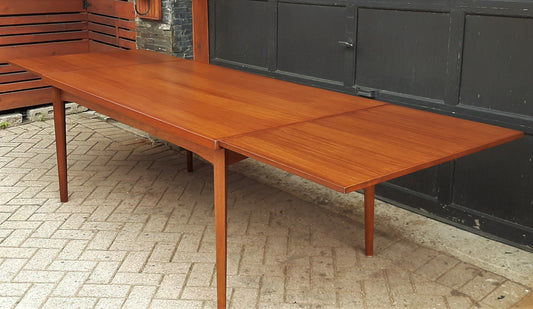 REFINISHED Danish MCM Teak Draw Leaf Table by H. Kjaernulf 65"-113" PERFECT, large