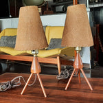 Set of 2 Mid Century Modern Atomic Sputnic Teak Bedside Lamps 1