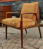 REFINISHED MCM Walnut armchair w mustard upholstery, set of 3 3