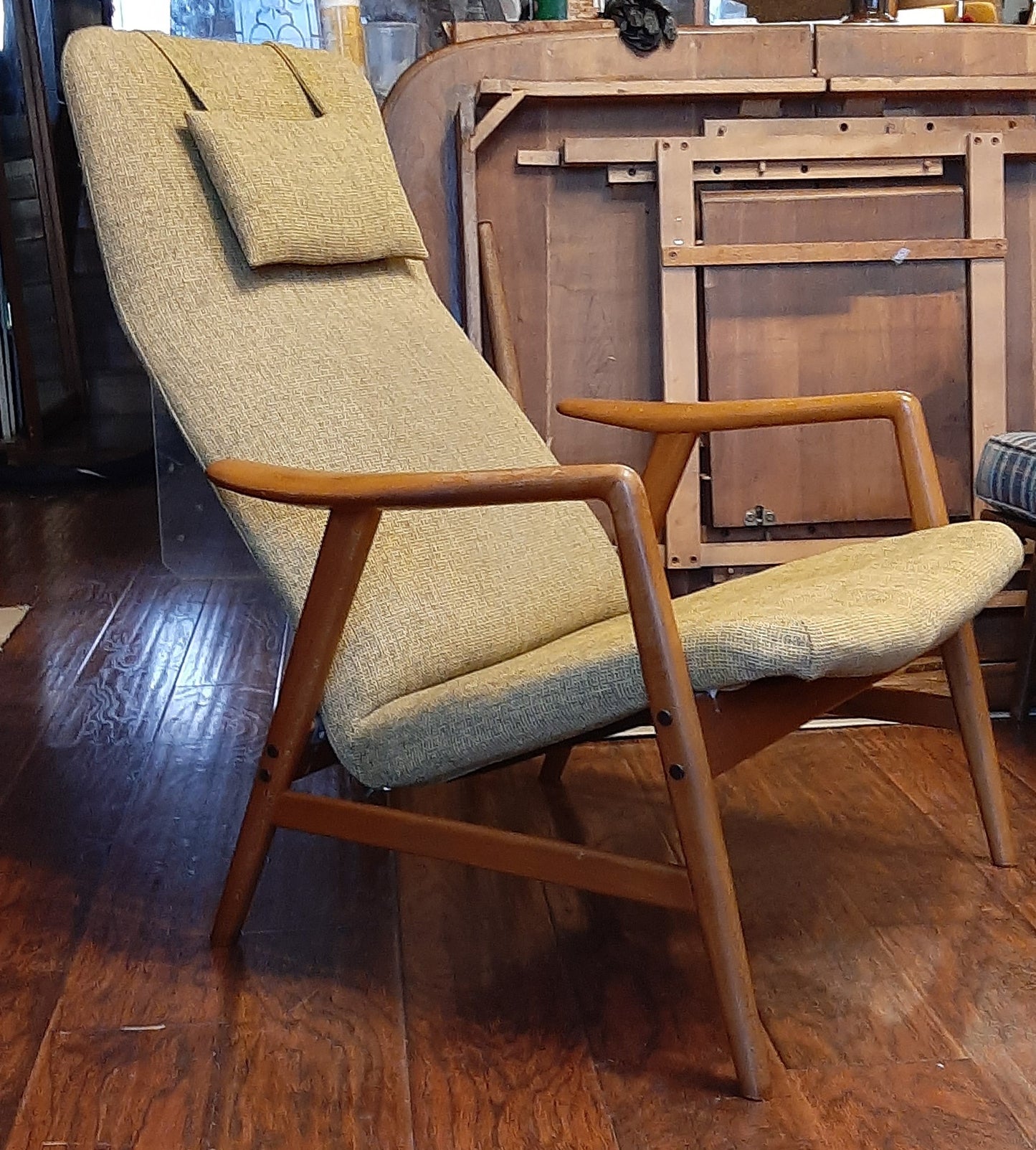 Will be REFINISHED & REUPHOLSTERED Danish MCM Teak Lounge Chair Recliner by Arne Vodder and Anton Borg