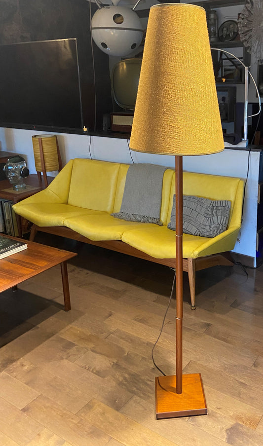 Mid Century Modern Teak Floor Lamp, H 63" (including shade)