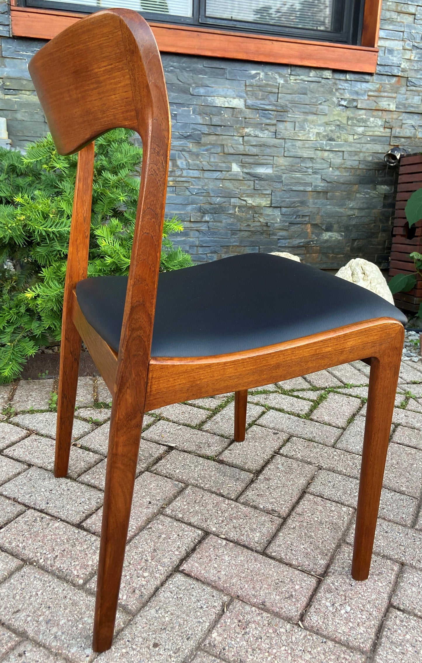 Single REFINISHED REUPHOLSTERED Danish Mid Century Modern Teak Chair, Moller style